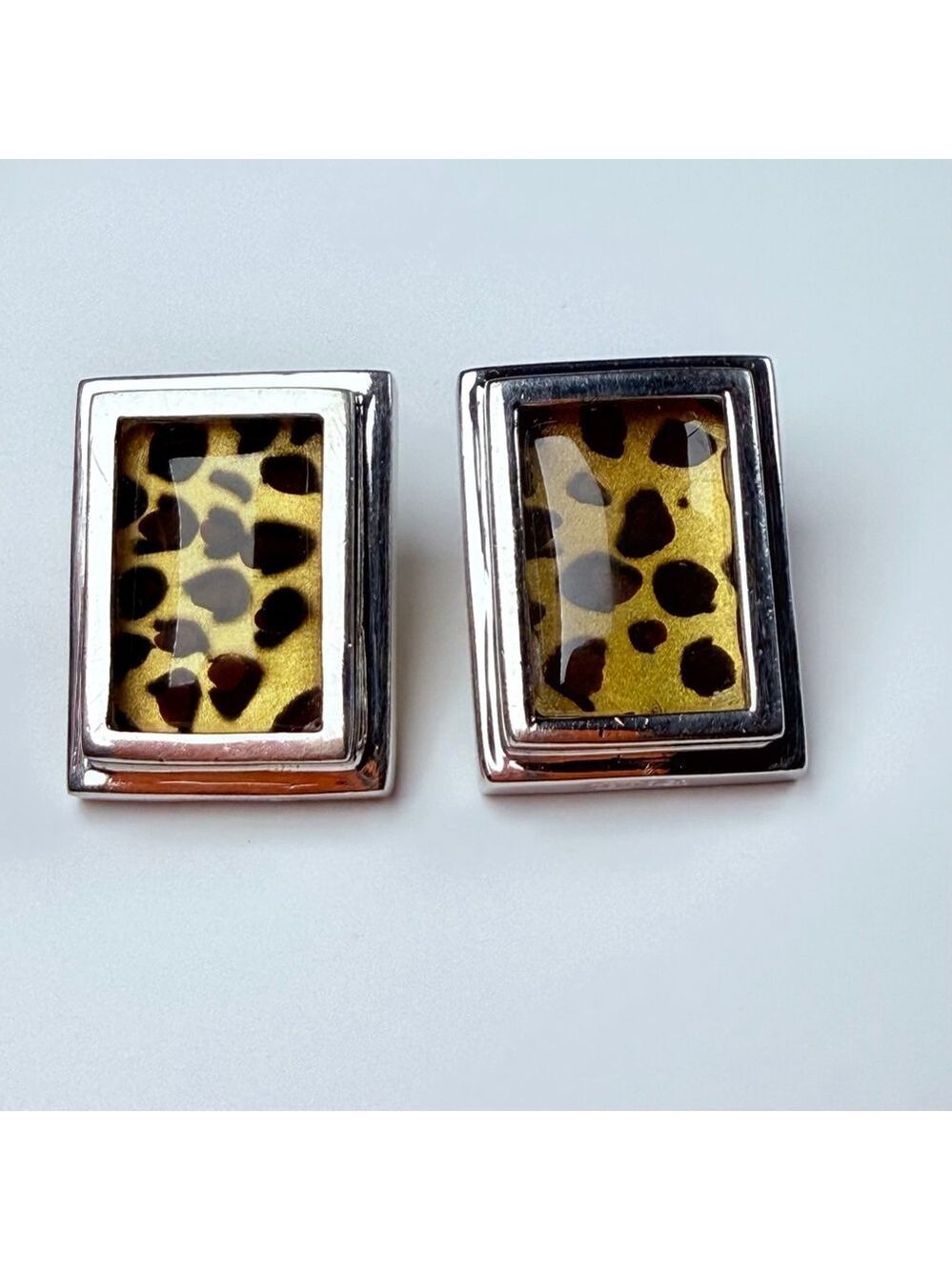 SETA Leopard Print Frame Avant Garde Sterling Silver 925 VTG 80's Glam Earrings